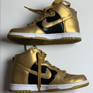 Women’s Nike dunk hi, metallic gold and black